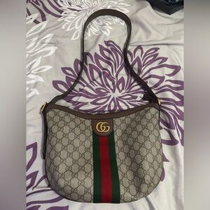 Gucci Ophidia Half Moon Hobo GG Coated Canvas Small